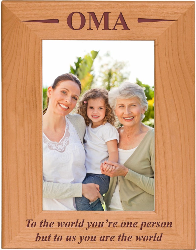 CustomGiftsNow Oma - To the world you're one person but to us you are the world - Engraved Wood Picture Frame (4x6 Vertical) - Image 1